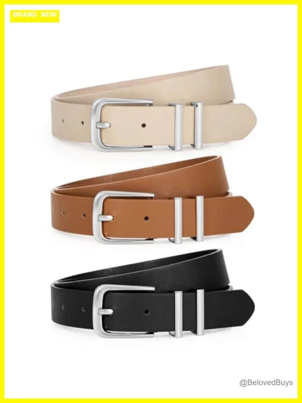 3 Pack Faux Leather Belts with Gold Buckle for Jeans Dress Pants
